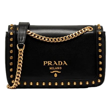 Prada Pattina Black Calf Leather Studde